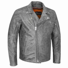 High Mileage HMM517DG Mens Beltless Dual Conceal Carry Distressed Gray Premium Cowhide Leather Biker Motorcycle Jacket