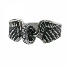 VJ1042 Stainless Steel Ladies Winged Wheel Ring