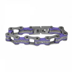 VJ1108 Two Tone Silver and Purple Bike Chain Bracelet with White Crystal Centers
