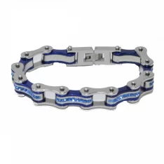 VJ1110 Two Tone Silver and Candy Blue Bike Chain Bracelet with Blue Crystal Centers