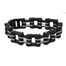 VJ1125 Men's 3/4 inch Wide Two Tone Black and Silver Bracelet