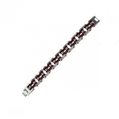 VJ1290 Men's 3/4" Wide Tri Color Silver, Red and Black Bracelet